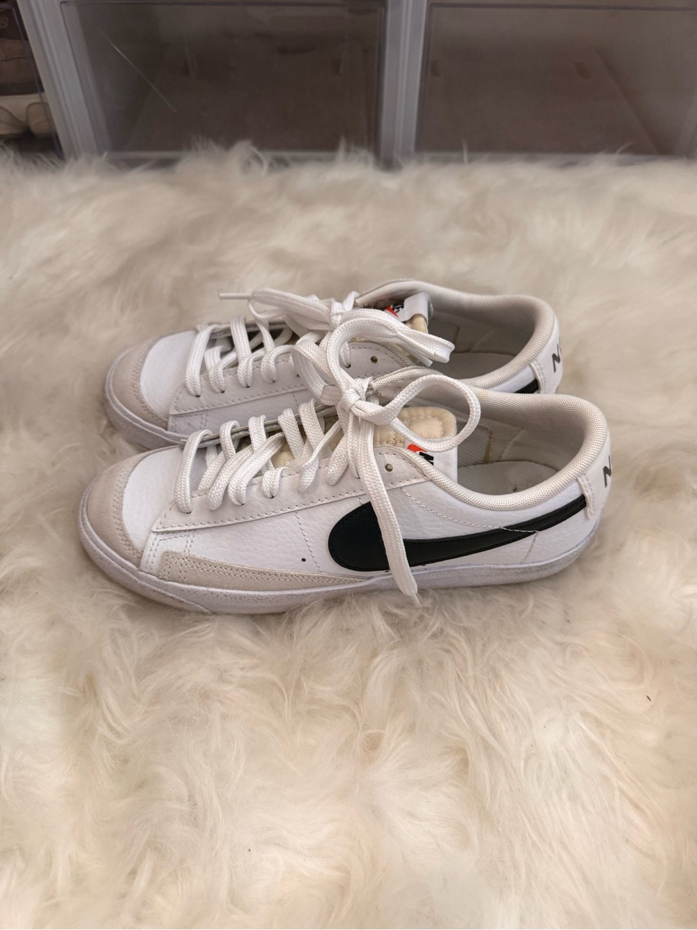 Nike Trail Blazers in White with Black Swoosh and Light Gray Accents